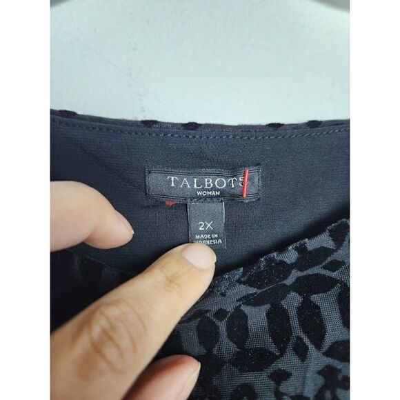 Talbots Women Black Geometric Print Velvet Squared Blouse size 2X - Picture 6 of 9